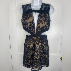 Stylestalker Night Fever Black Lace Mini Dress with Nude Underlay